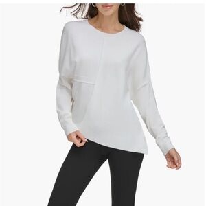 DKNY Women's Mixed-Stitch Asymmetrical-Hem Crewneck Sweater size Large NEW